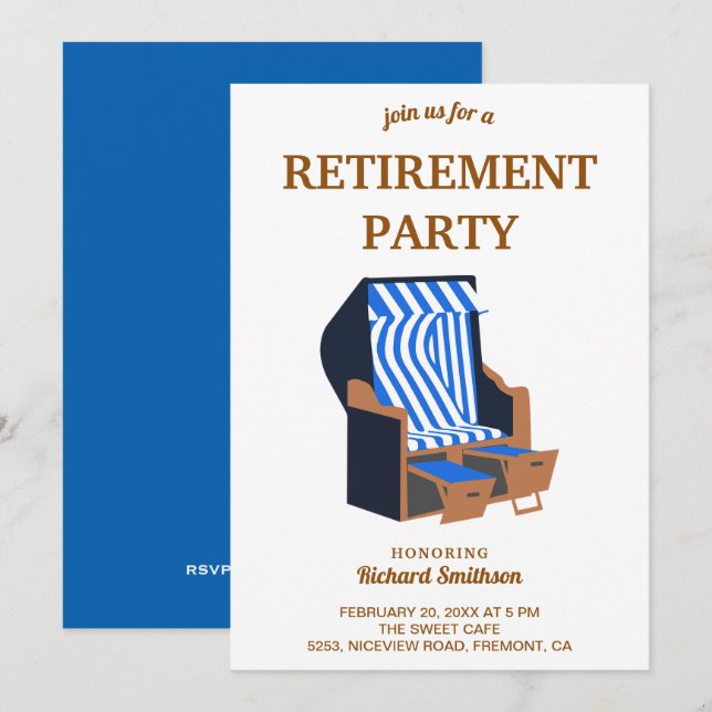 Invitation Chaises de plage Blue Strandkorb pour la fête de r (Devant / Derrière)