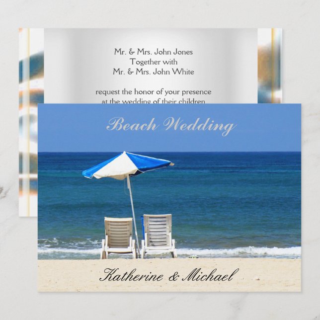 Invitation Chaises élégantes pour mariage sur la plage (Devant / Derrière)