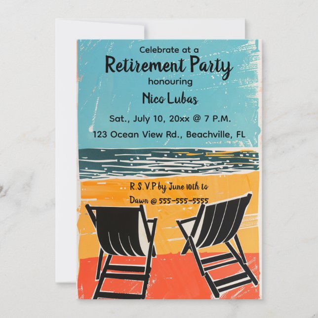 Invitation Chaises modifiables à une fête de retraite sur la  (Devant)