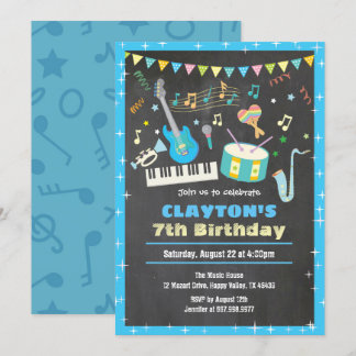 Invitation Chalboard boy d'invitation à l'anniversaire de mus