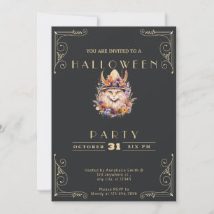 Invitation Chalboard noir et or Boho Chat Halloween