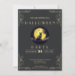Invitation Chalboard noir et or noir chat lune Halloween