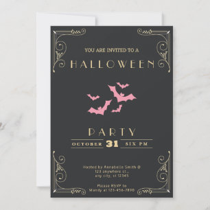 Invitation Chalboard Noir & Or Chat Rose Halloween