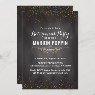 Invitation Chalboard Teacher Retirement Party Elegant Gold