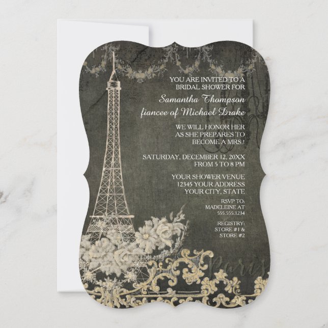 Invitation Chalboard Vintage Paris Fête des mariées parisienn (Dos)