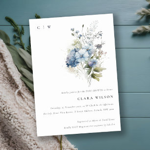 Invitation Chalet bleu Dusky Aquarelle Baby shower Flora
