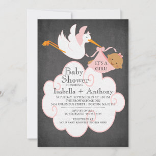 Invitation Chalet de cigogne Baby shower de filles afro-améri