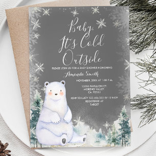 Invitation Chalet Hiver Ours Baby shower Feu de neige blanc