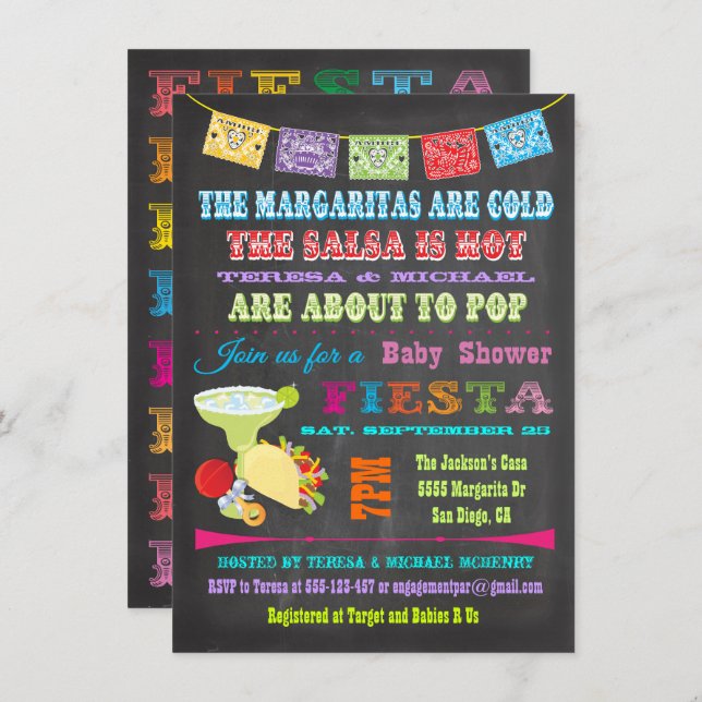 Invitation Chalet mexicain Fiesta Couples Baby shower (Devant / Derrière)