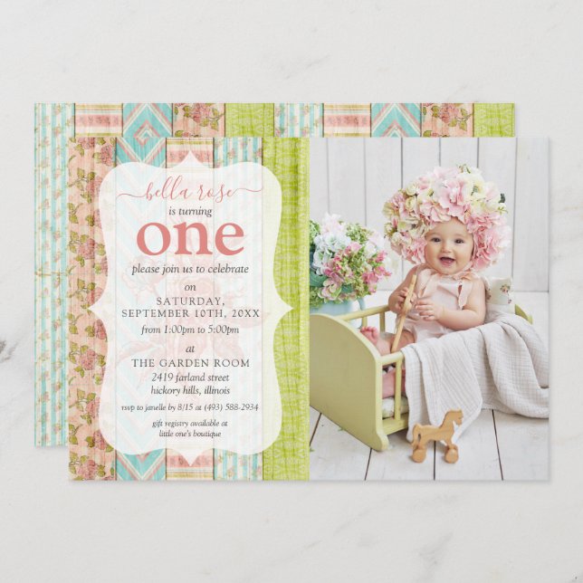 Invitation Chalet rose rose rose Bébé Fille Anniversaire Phot (Devant / Derrière)