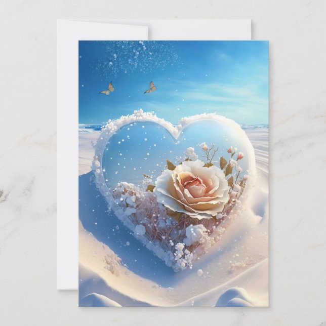 Invitation Chaleur en hiver : Snowy Floral Heart Mariage (Devant)