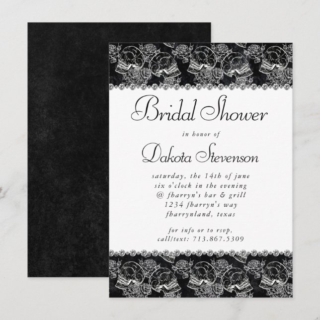 Invitation Chaleur Rose crâne | Funky Black White Fête des ma (Devant / Derrière)