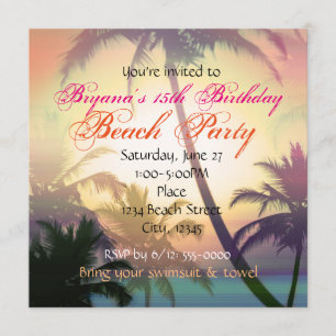 Invitation Chaleur tropicale Palm Trees Beach Party Invitatio