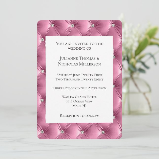Invitation Chaleureux Chic Soft Rose Faux Velvet Mariage (Debout devant)
