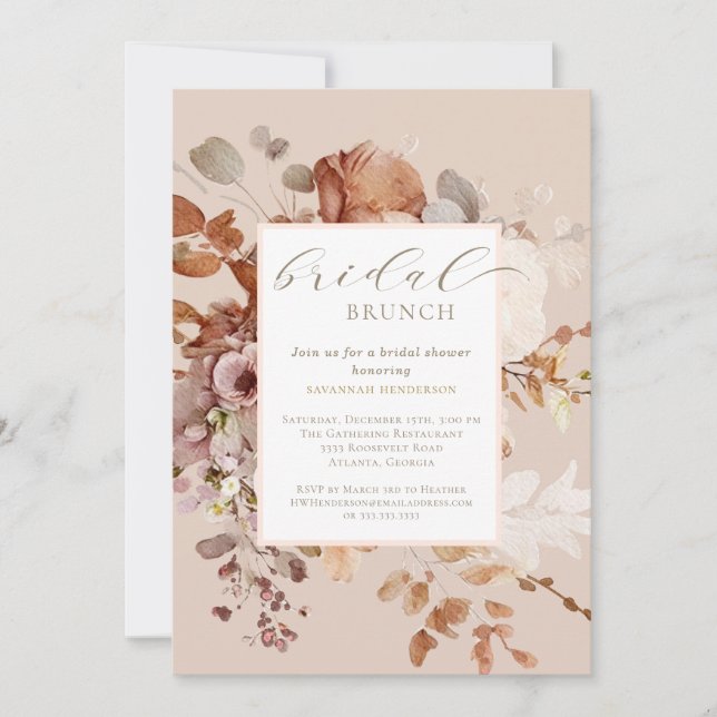 Invitation Chaleureux Neutre Floral Bridal Brunch Douche (Devant)