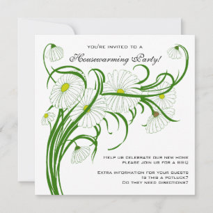 Invitation Chaleureux Pendaison de Crémaillère, Fleurs Floral