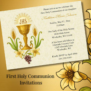 Invitation Chalice et Lilies Première communion traditionnell