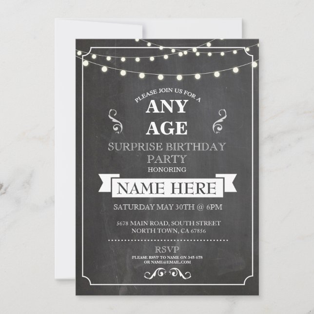 Invitation Chalk board Surprise Birthday Party TOUT Invitatio (Devant)