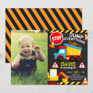 Invitation Chalk Construction Boy Truck avec photo
