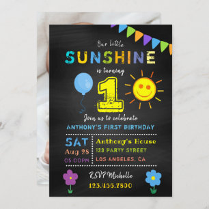 Invitation Chalkboard 1er anniversaire Little Sunshine Boy Pa