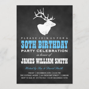 Invitation Chalkboard 30th Birthday Party Deer Black Blue