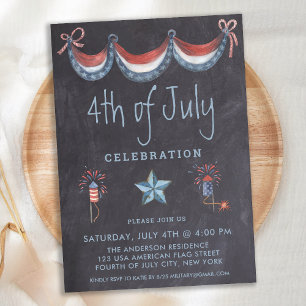 Invitation Chalkboard 4 juillet Parti patriotique Vintage