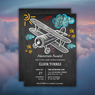 Invitation Chalkboard Adventure Attend le Baby shower d'avion