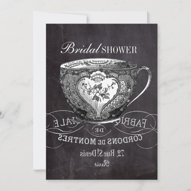 Invitation Chalkboard Alice à Wonderland tea party teacup (Devant)