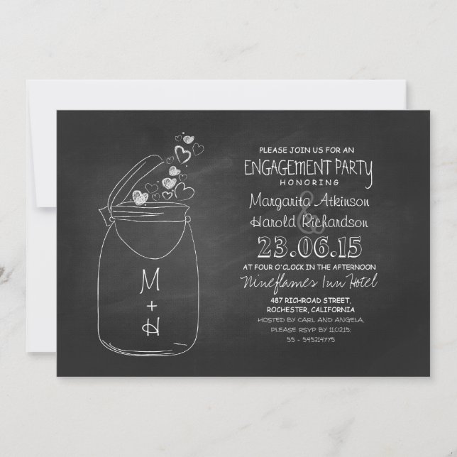 Invitation chalkboard amour coeur mason jar fiançailles (Devant)