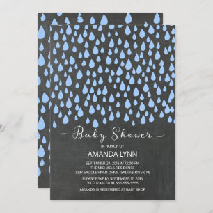 Invitation Chalkboard Aquarelle Raindrops Baby shower garçons