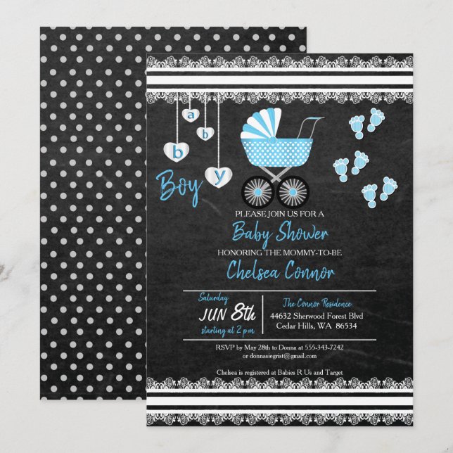 Invitation Chalkboard Baby Boy 👶 Conception de douche (Devant / Derrière)