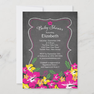 Invitation Chalkboard Baby shower des fleurs d'Hibiscus tropi