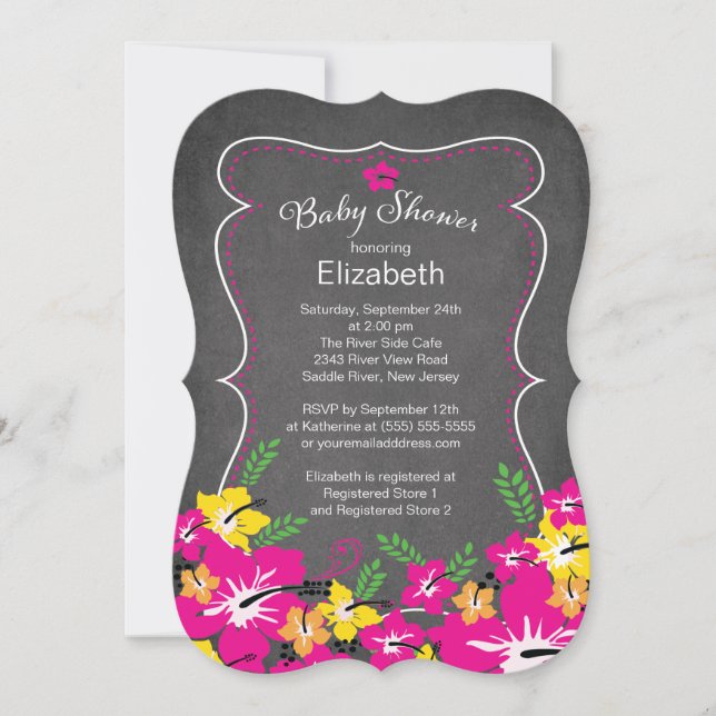 Invitation Chalkboard Baby shower des fleurs d'Hibiscus tropi (Devant)