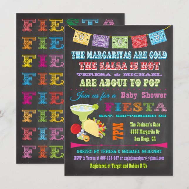 Invitation Chalkboard Baby shower mexicain d'adoption Fiesta (Devant / Derrière)