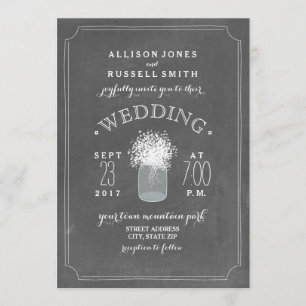 Invitation Chalkboard & Baby's Breath Mason Jar Mariage