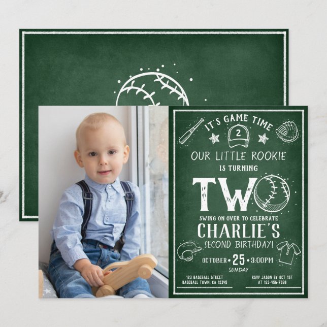 Invitation Chalkboard Baseball All Star Photo 2e anniversaire (Devant / Derrière)