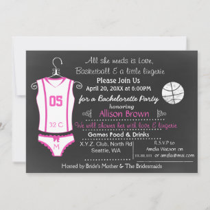 Invitation Chalkboard Basketball Lingerie Douche Bachelorette