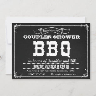 Invitation Chalkboard BBQ Barbecue Summer Black White Invite