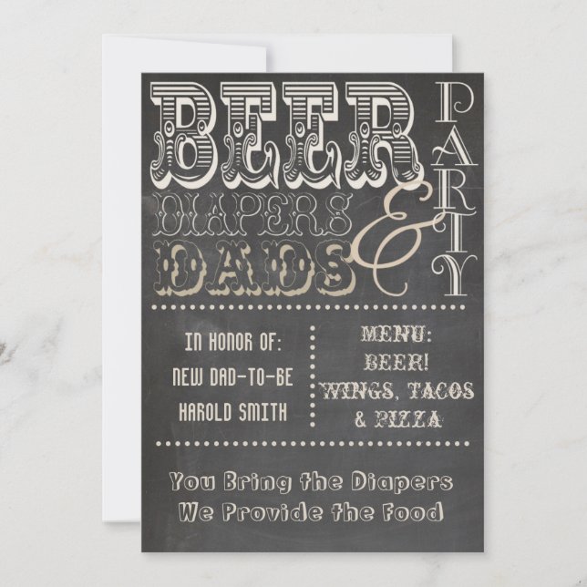 Invitation Chalkboard Bières Diapositives et Baby shower de p (Devant)