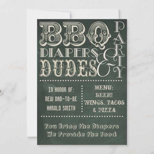 Invitation Chalkboard Bières Diapositives et Baby shower DUDE (Devant)