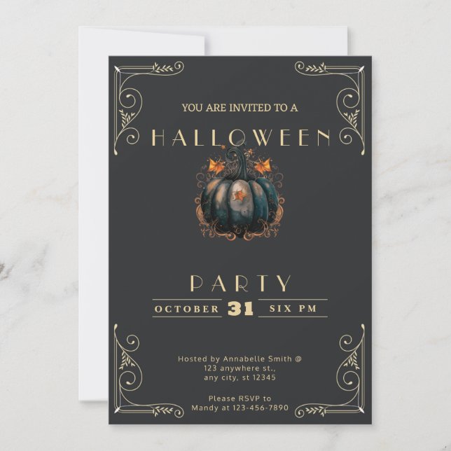 Invitation Chalkboard Black & Gold Black Citrouille Halloween (Devant)