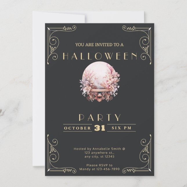 Invitation Chalkboard Black & Gold Crystal Ball Halloween (Devant)
