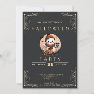 Invitation Chalkboard Black & Gold Ghost Café Halloween