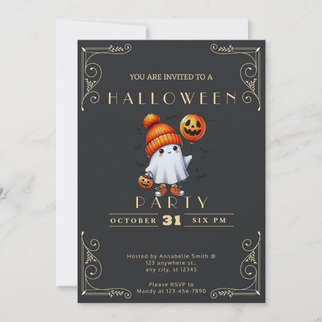 Invitation Chalkboard Black & Gold Ghost Casquettes chauves-s (Devant)