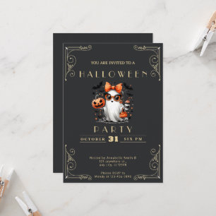 Invitation Chalkboard Black & Gold Ghost Stars Bats Halloween