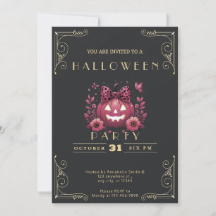 Invitation Chalkboard Black & Gold Jack-O' Lantern Halloween