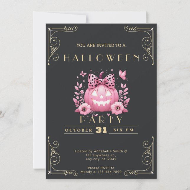 Invitation Chalkboard Black & Gold Jack-O' Lantern Halloween (Devant)