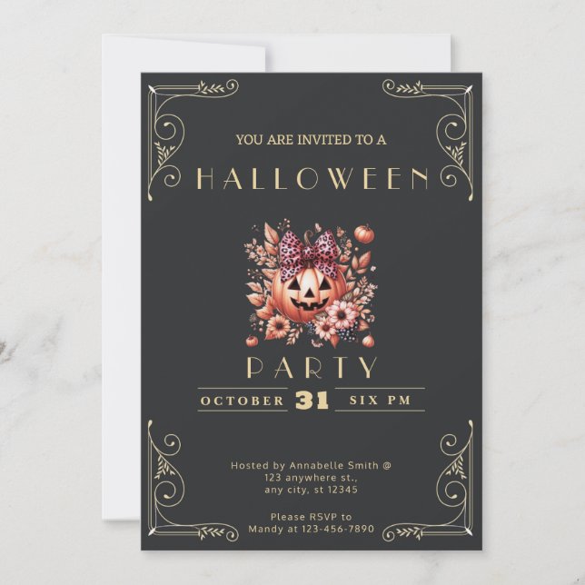 Invitation Chalkboard Black & Gold Jack-O' Lantern Halloween (Devant)