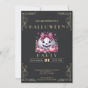 Invitation Chalkboard Black & Gold Jack-O' Lantern Halloween
