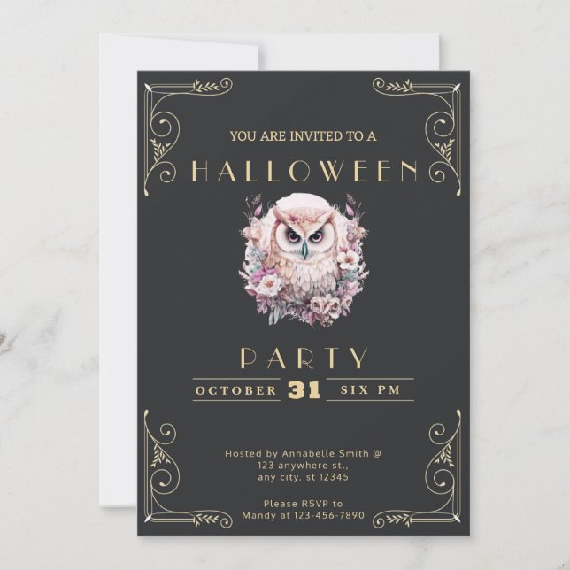 Invitation Chalkboard Black & Gold Jolie Chouette Halloween (Devant)